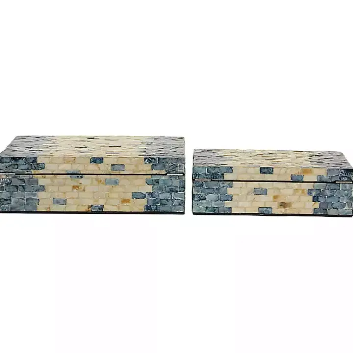 Blue and Tan Wood Capiz Shell 2-pc. Box Set