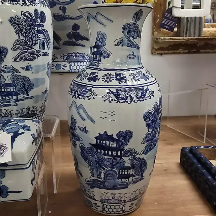 Blue and White Ceramic Chinoiserie Vase