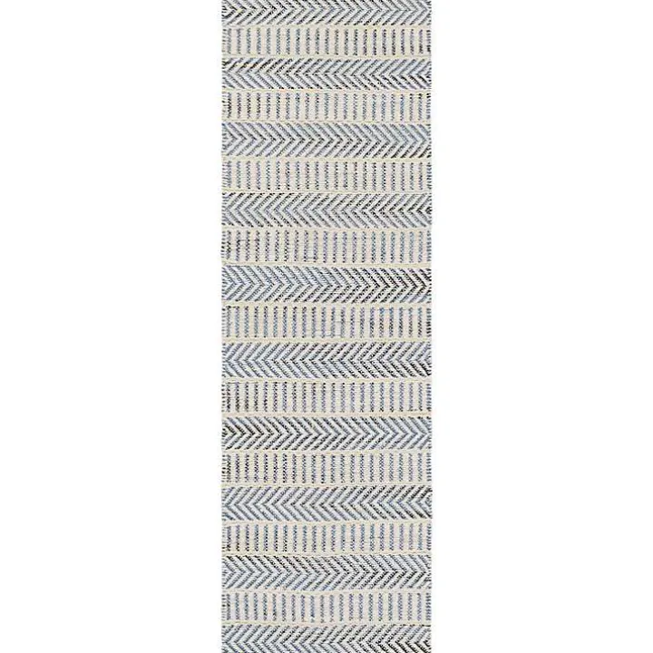 Blue and White Chevron Jute Runner, 2x8
