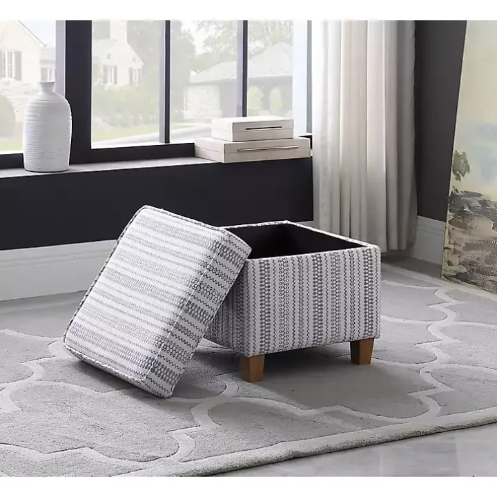 Blue and White Hometown Striped Storage Ottoman