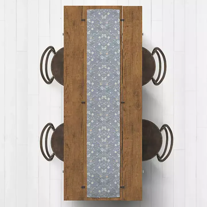 Blue Botanical Butterfly Table Runner, 72 in.