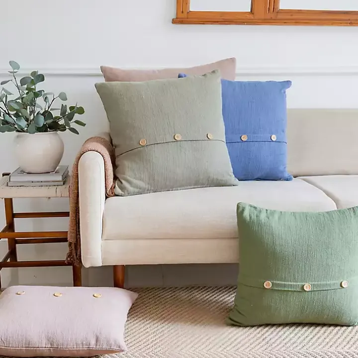 Blue Buttoned Throw Pillow