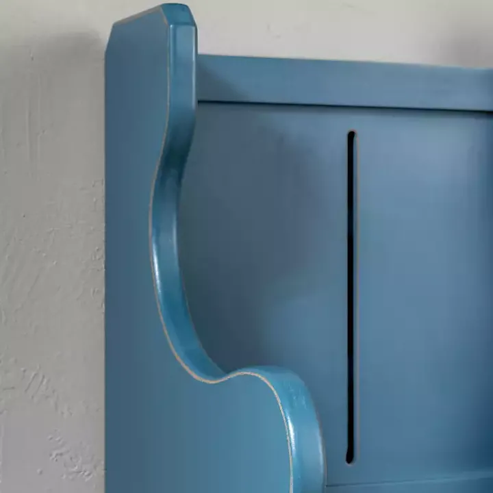 Blue Carved Wood Pew Bench