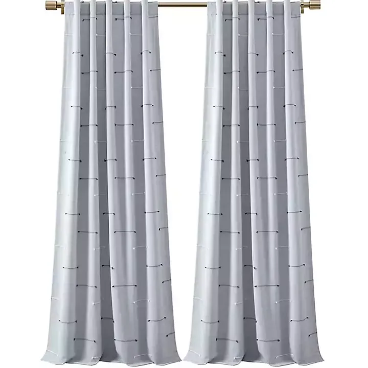Blue Clipped Stripe Curtain Panel Set, 84 in.