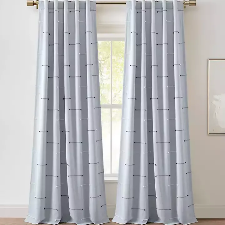 Blue Clipped Stripe Curtain Panel Set, 84 in.