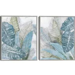 Blue Coastal Leaves I & II Canvas Prints, Set of 2