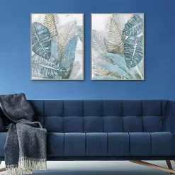 Blue Coastal Leaves I & II Canvas Prints, Set of 2