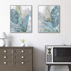 Blue Coastal Leaves I & II Canvas Prints, Set of 2