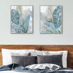 Blue Coastal Leaves I & II Canvas Prints, Set of 2