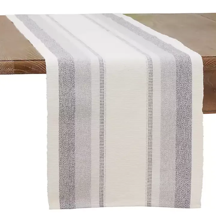 Blue Coastal Ribbed Striped Table Runner