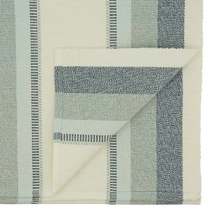 Blue Coastal Ribbed Striped Table Runner