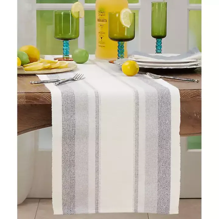 Blue Coastal Ribbed Striped Table Runner