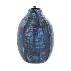 Blue Crosshatch Double Handle Ceramic Vase, 9 in.