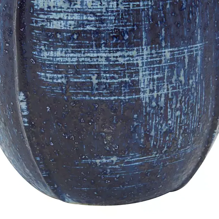 Blue Crosshatch Double Handle Ceramic Vase, 9 in.