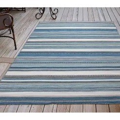 Blue Dhurri Stripe Indoor/Outdoor Area Rug, 7x9