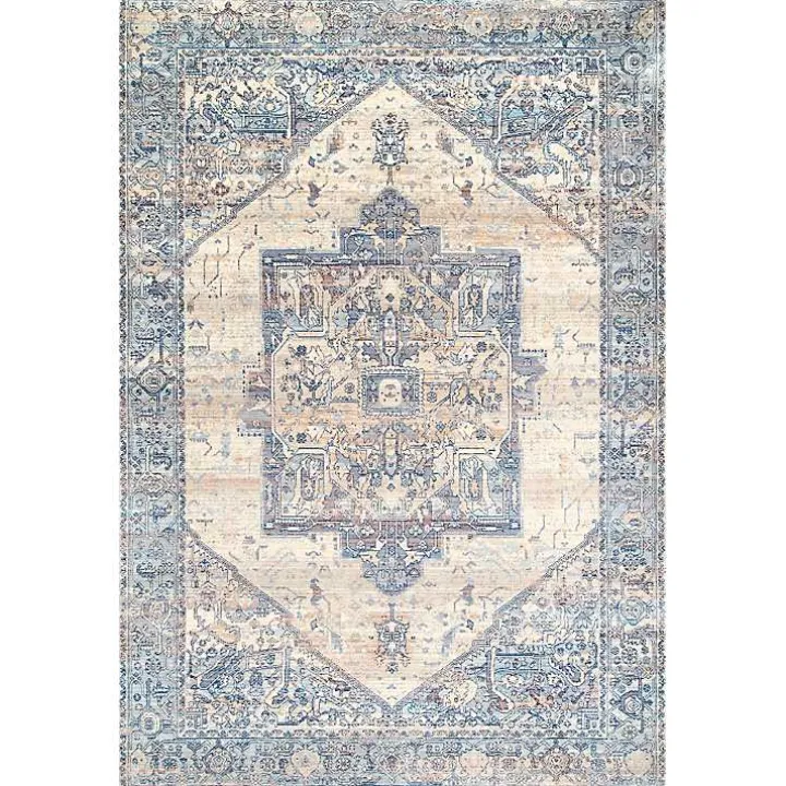 Blue Eli Medallion Fringe Area Rug, 5x8