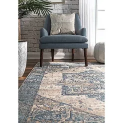Blue Eli Medallion Fringe Area Rug, 8x10