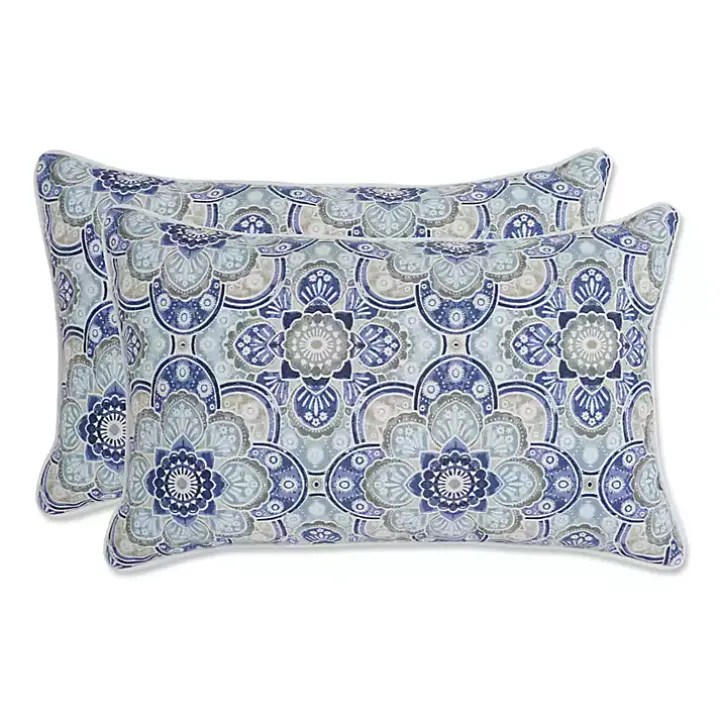 Blue Emilia Outdoor Lumbar Pillows, Set of 2