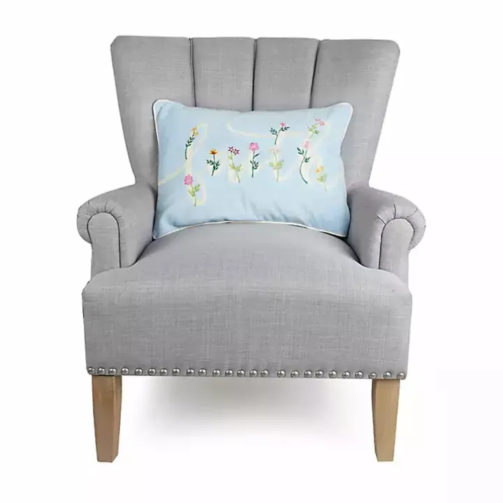 Blue Family Floral Embroidered Lumbar Pillow