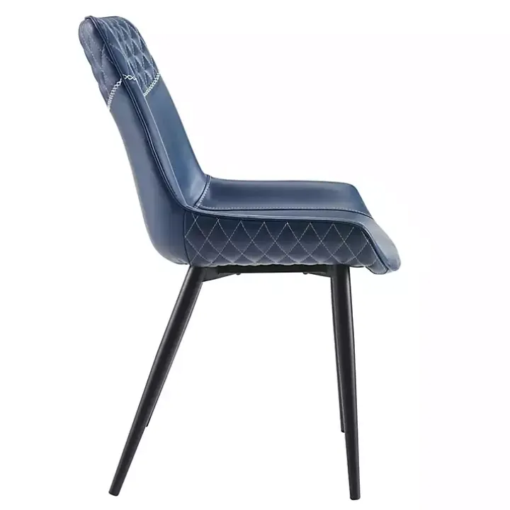 Blue Faux Leather Stitched Chairs, Set of 2