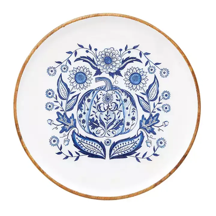 Blue Floral Pumpkin Serving Tray