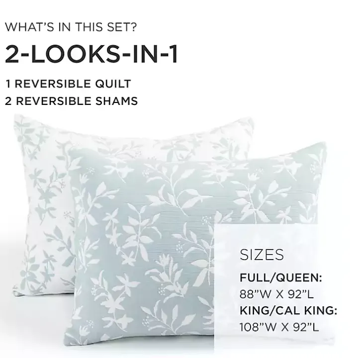 Blue Floral Reversible 3-pc. Full/Queen Quilt Set