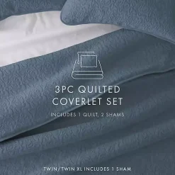 Blue Floral Stitch 3-pc. King Quilt Set