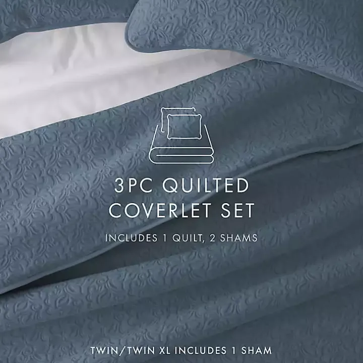 Blue Floral Stitch 2-pc. Twin Quilt Set