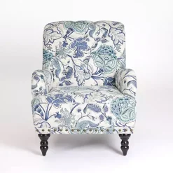 Blue Floral Tufted Rebecca Accent Chair