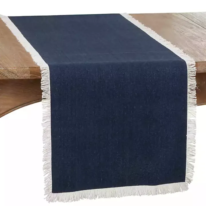 Blue Fringe Border Table Runner, 72 in.