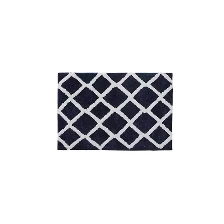 Blue Geometric Pattern Reversible Bath Mat, 34 in.