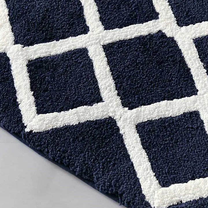 Blue Geometric Pattern Reversible Bath Mat, 34 in.
