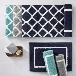 Blue Geometric Pattern Reversible Bath Mat, 34 in.
