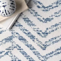 Blue Geometric Pattern Washable Area Rug, 3x5