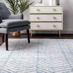 Blue Geometric Pattern Washable Area Rug, 4x6
