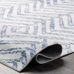 Blue Geometric Pattern Washable Area Rug, 4x6
