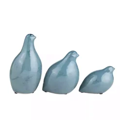 Blue Glazed Ceramic Bird Figurines, Set of 3