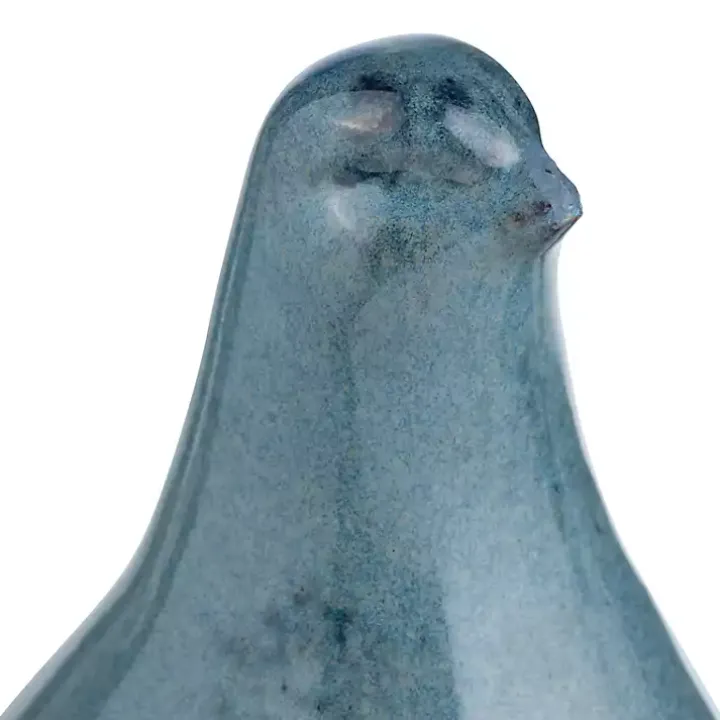 Blue Glazed Ceramic Bird Figurines, Set of 3