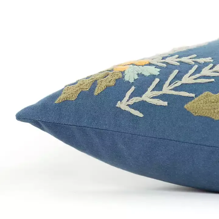 Blue Hello Fall Embroidered Pillow