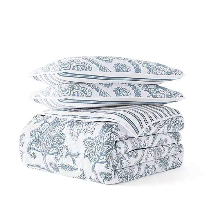 Blue Jacobean Reversible 2-pc. Twin Quilt Set