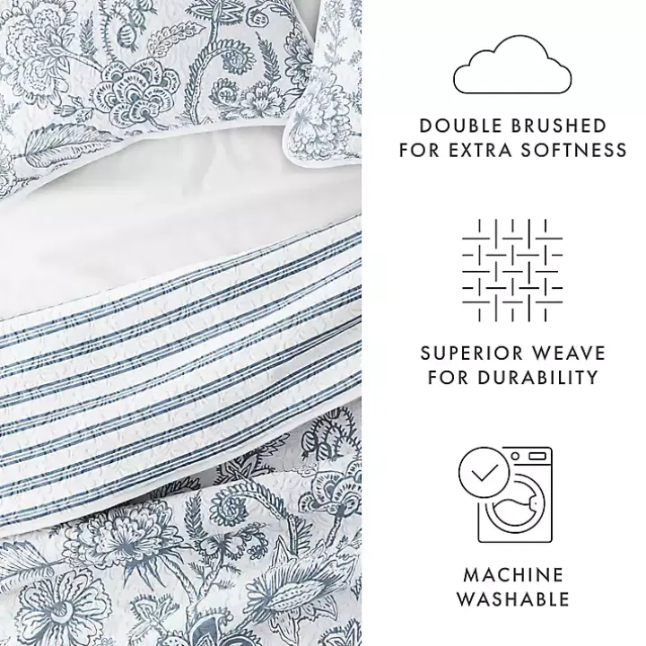 Blue Jacobean Reversible 2-pc. Twin Quilt Set
