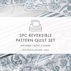 Blue Jacobean Reversible 3-pc. King Quilt Set