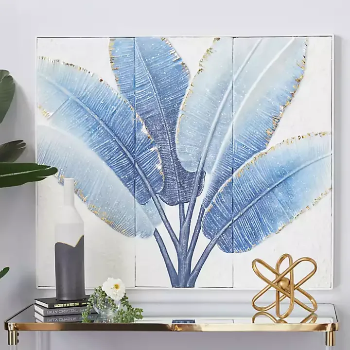 Blue Leaves Coastal Metal Art Print