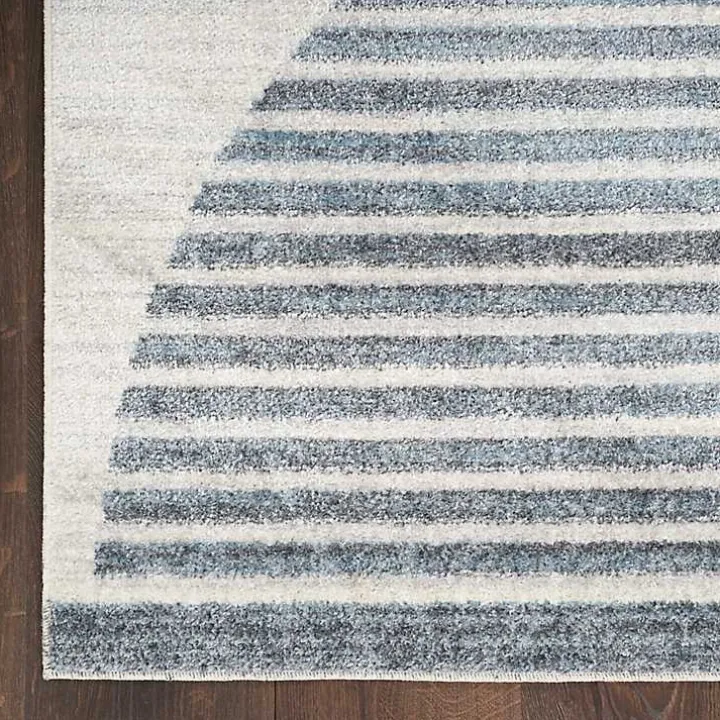 Blue Linear Geometric Washable Runner, 2x10