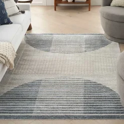 Blue Linear Geometric Washable Area Rug, 6x9