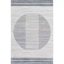 Blue Linear Sphere Washable Area Rug, 4x6