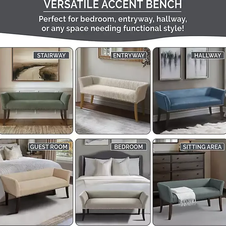 Blue Low Back Flared Nailhead Trim Bench