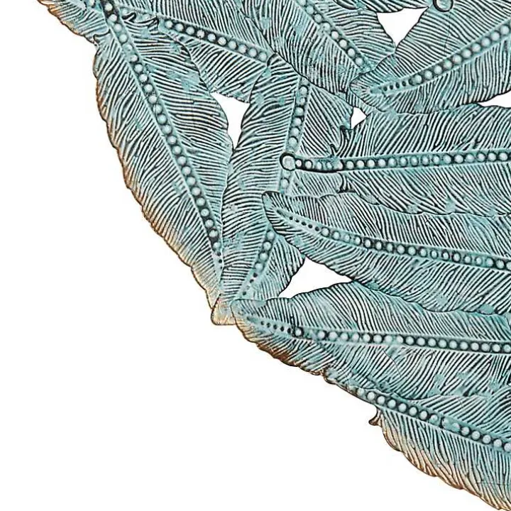 Blue Metal Feather Round Wall Plaques, Set of 3