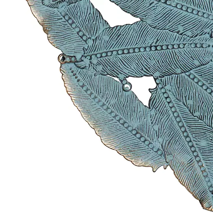Blue Metal Feather Round Wall Plaques, Set of 3