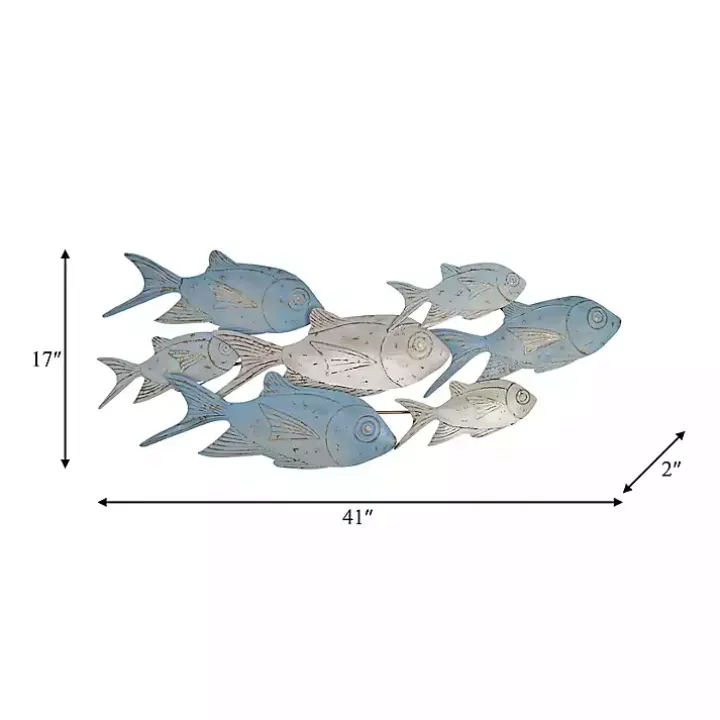 Blue Metal School of Fish Wall Plaque